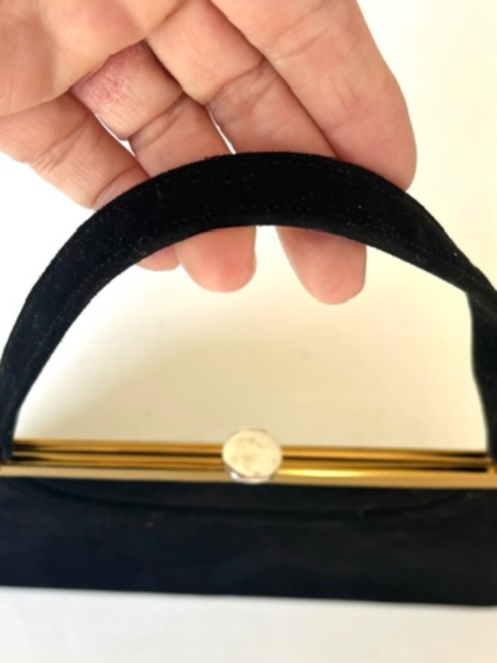 Vintage Black Suede Handbag with Glass Diamond shape closure - Picture 2 of 7